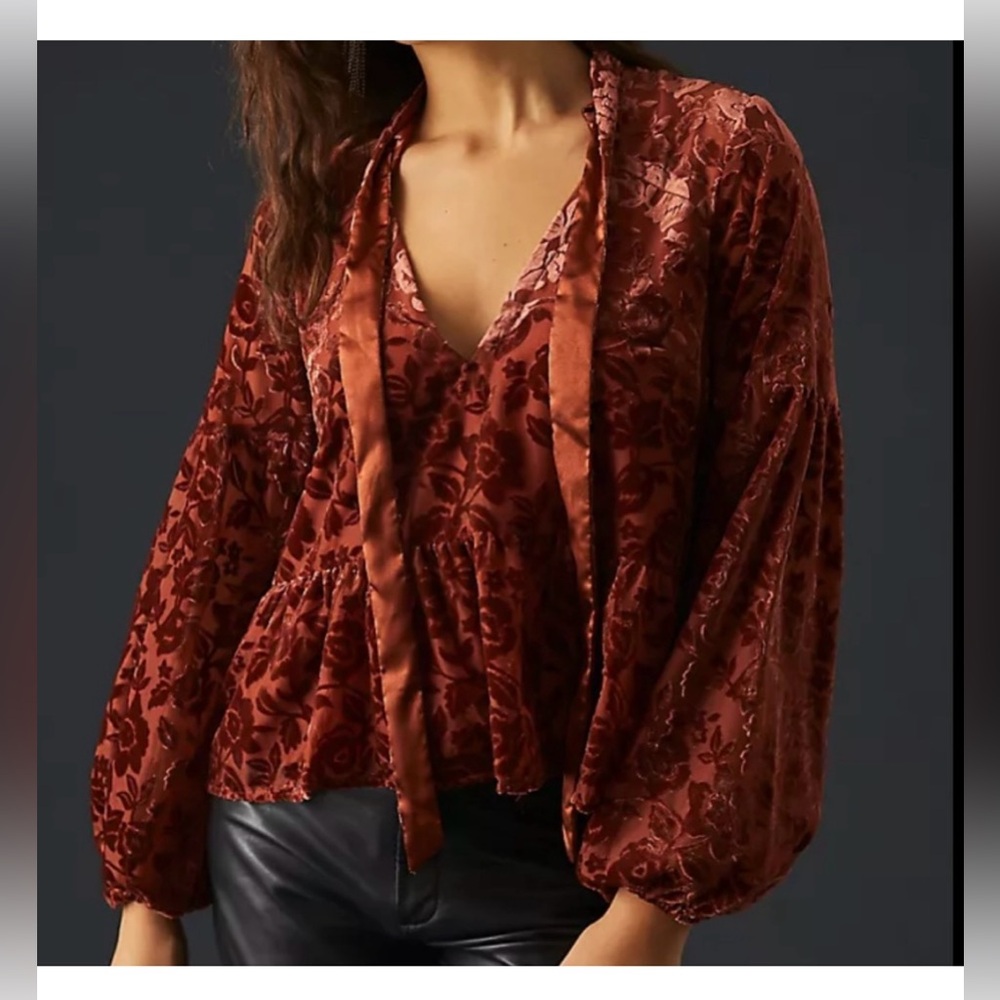 Anthropologie Burgundy Floral Blouse